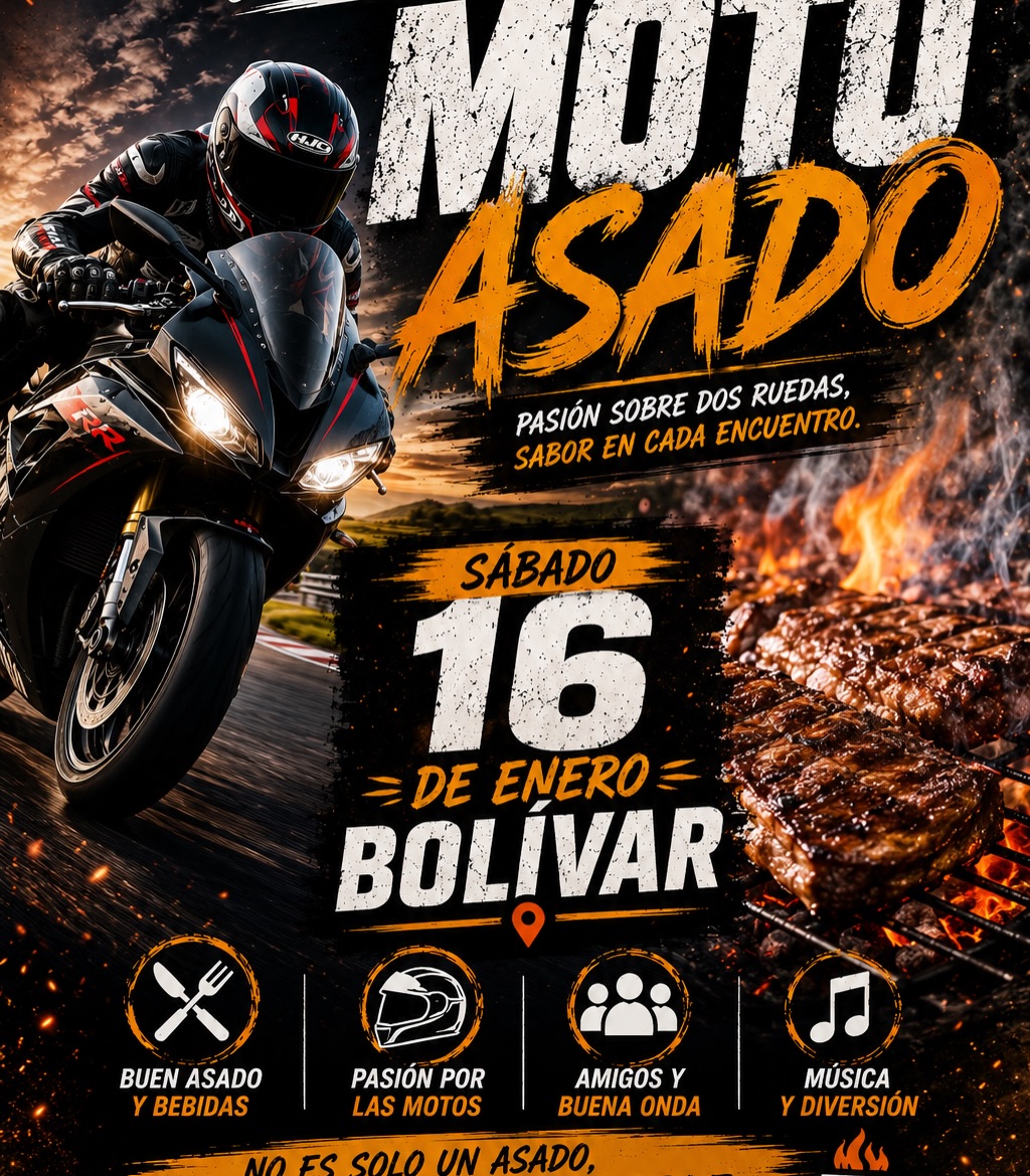 Flyer de Motoasado de Bolívar, por Motoasados