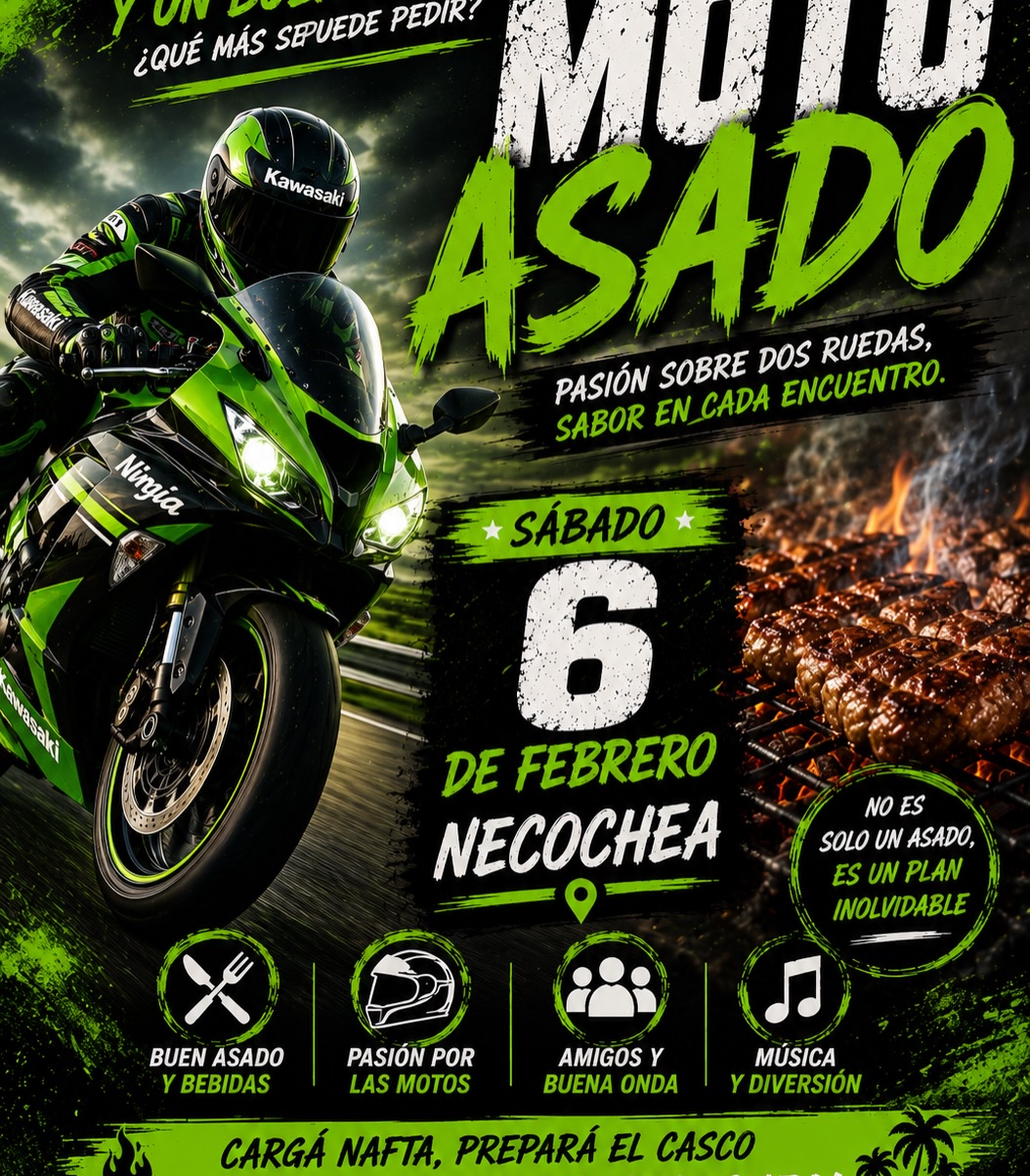 Flyer de Motoasado de Necochea, por Motoasados