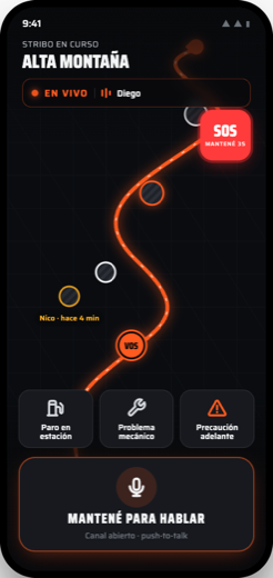 Pantalla Modo Rodada con push-to-talk